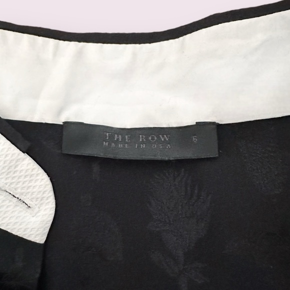 The Row Silk Blouse Black Long Sleeve Jacquard White Mock Neck Collar Size 6 - Picture 8 of 15
